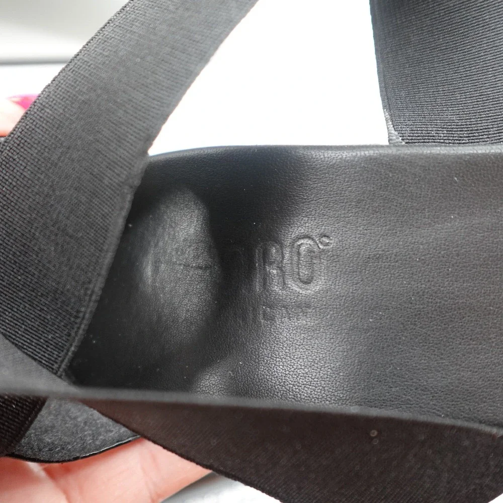 Munro American Black Elastic Cross Strap Sandals Low Wedge Heel Womens 8.5 SS‎